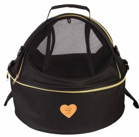 Pet Life 'Air-Venture' Dual-Zip Airline Approved Panoramic Circular Travel Pet Dog Carrier (Color: Black)