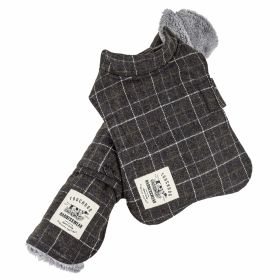 Touchdog 2-In-1 Windowpane Plaided Dog Jacket With Matching Reversible Dog Mat (Color: Grey, size: X-Large)