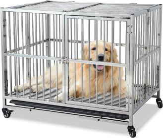 Large Dog Crate, High Anxiety Indestructible Stainless Steel Dog Kennel with Lockable Wheels, Double Door and Sturdy Locks, Extra Large XL XXL Heavy D (size: 38 inch)