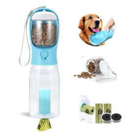 3 in1 Dog Outdoor Water Bottle,Portable Water Dispenser with Food Container,Poop Bag√ó3,Carbon Filter√ó2,Leak Proof Lock for Cat,Puppy and Other Pets (Color: Blue)