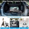 4 Wheels Pet Stroller Foldable Carrier Strolling Cart Travel Jogger Pet Stroller with Removable Liner Storage Basket for Dog Cat